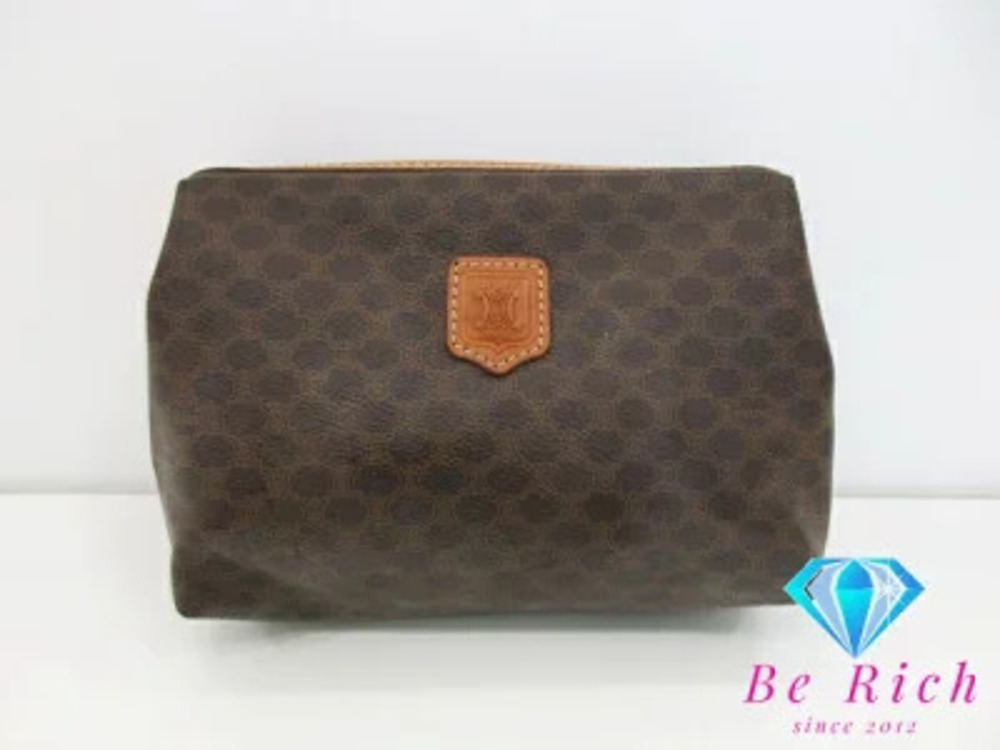 Celine Clutch Bag Shoulder Macadam Brown Leather